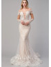 Ivory Lace Tulle Heart Shaped Back Scalloped Hem Wedding Dress